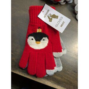 2 pairs of Mixit Red Penguin & Gray Knit Touchscreen Gloves